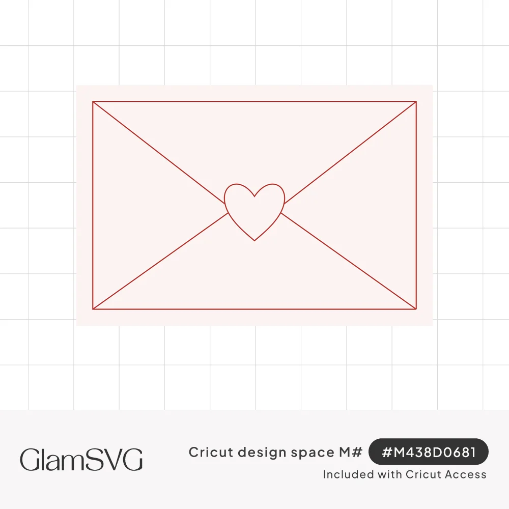 Red outline drawing of a closed envelope sealed with a heart, on a pale pink background inside a rectangular border