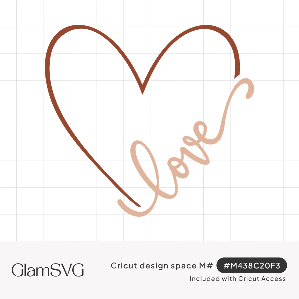 Rust brown single-line heart outline with the word love in flowing blush pink script curling from its side