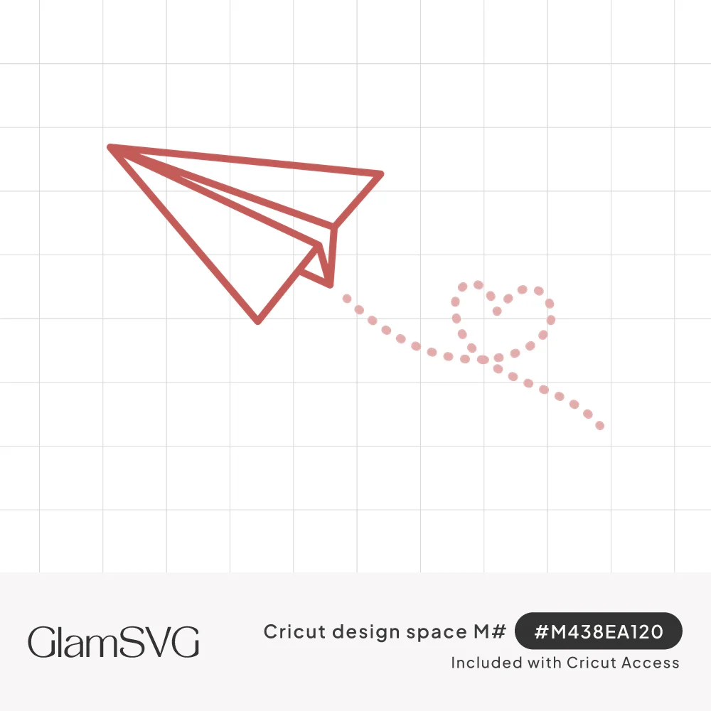 Red outline paper plane flying with a dotted pink trail that loops into a small heart shape