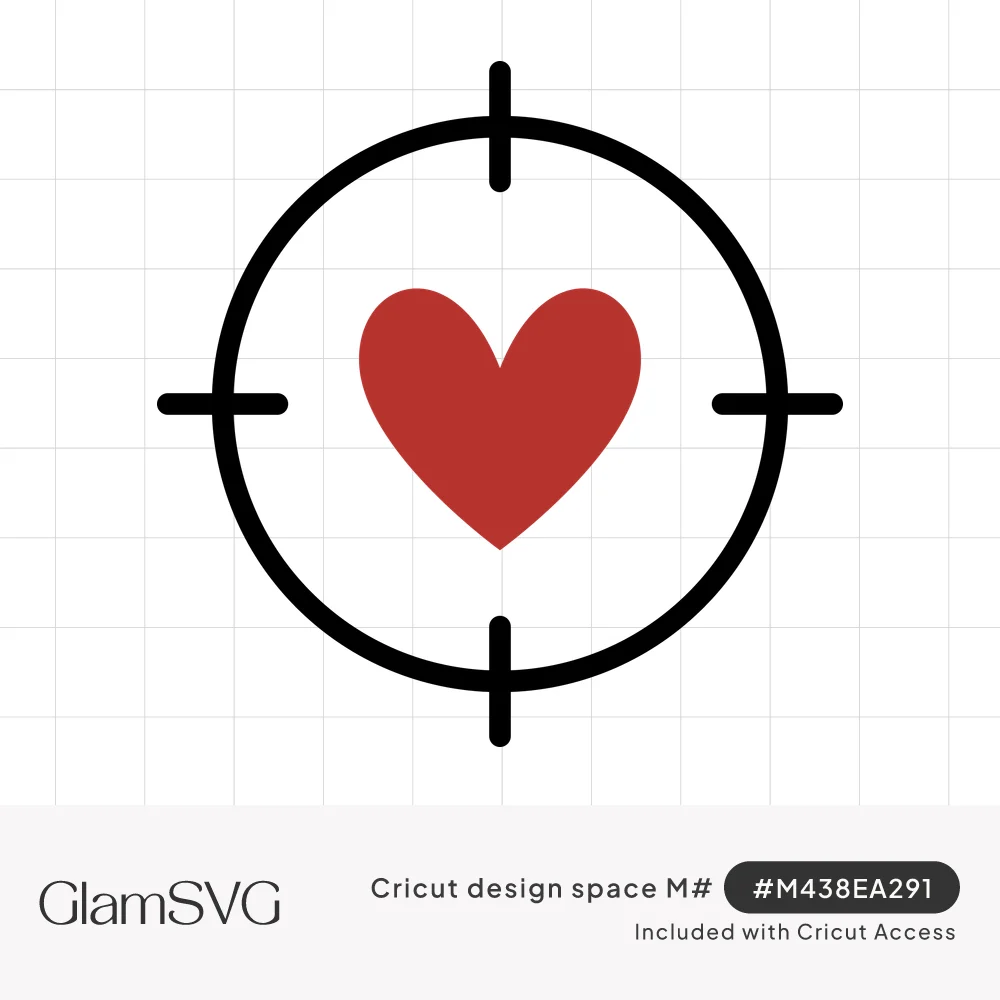 Black crosshair target circle with four tick marks and a solid red heart centered in the bullseye