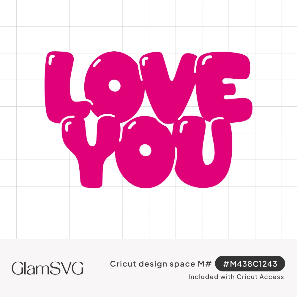 Hot pink puffy bubble letters reading LOVE YOU stacked on two lines with white glossy highlights