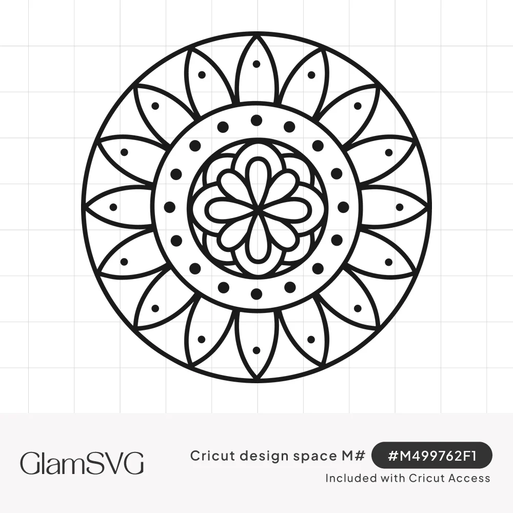 Black line mandala with pointed dotted petals, a ring of dots and an eight-petal flower in the center