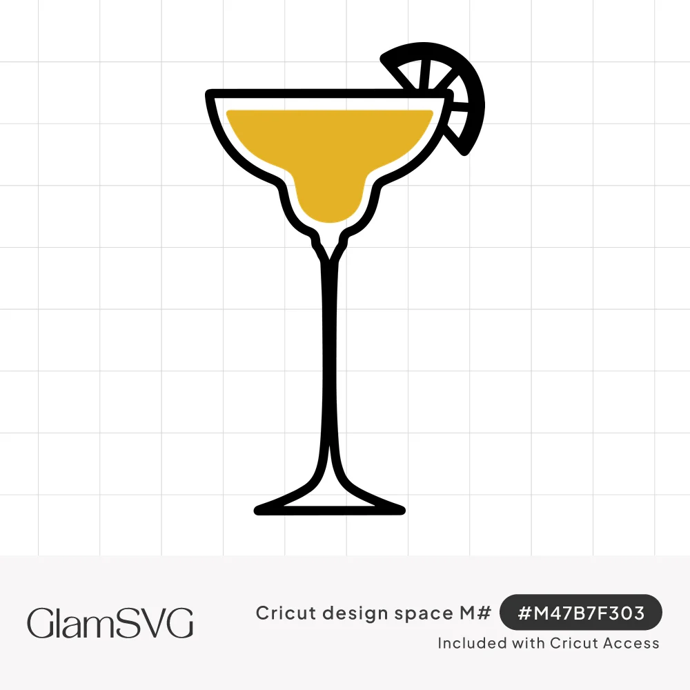 Black outlined margarita glass with a golden yellow drink and a lime wheel on the rim