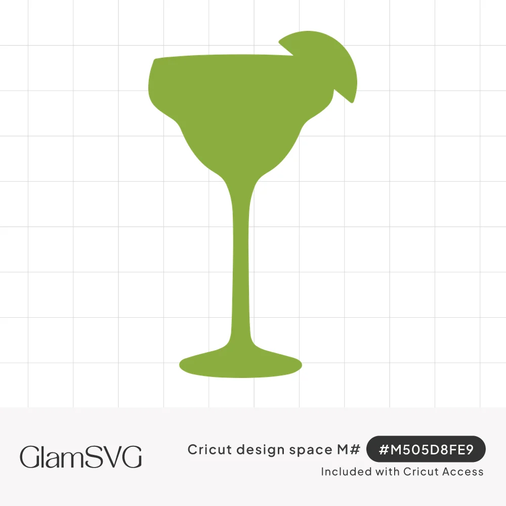 Solid green silhouette of a margarita glass with a wide bowl, slender stem and a lime wedge on the rim