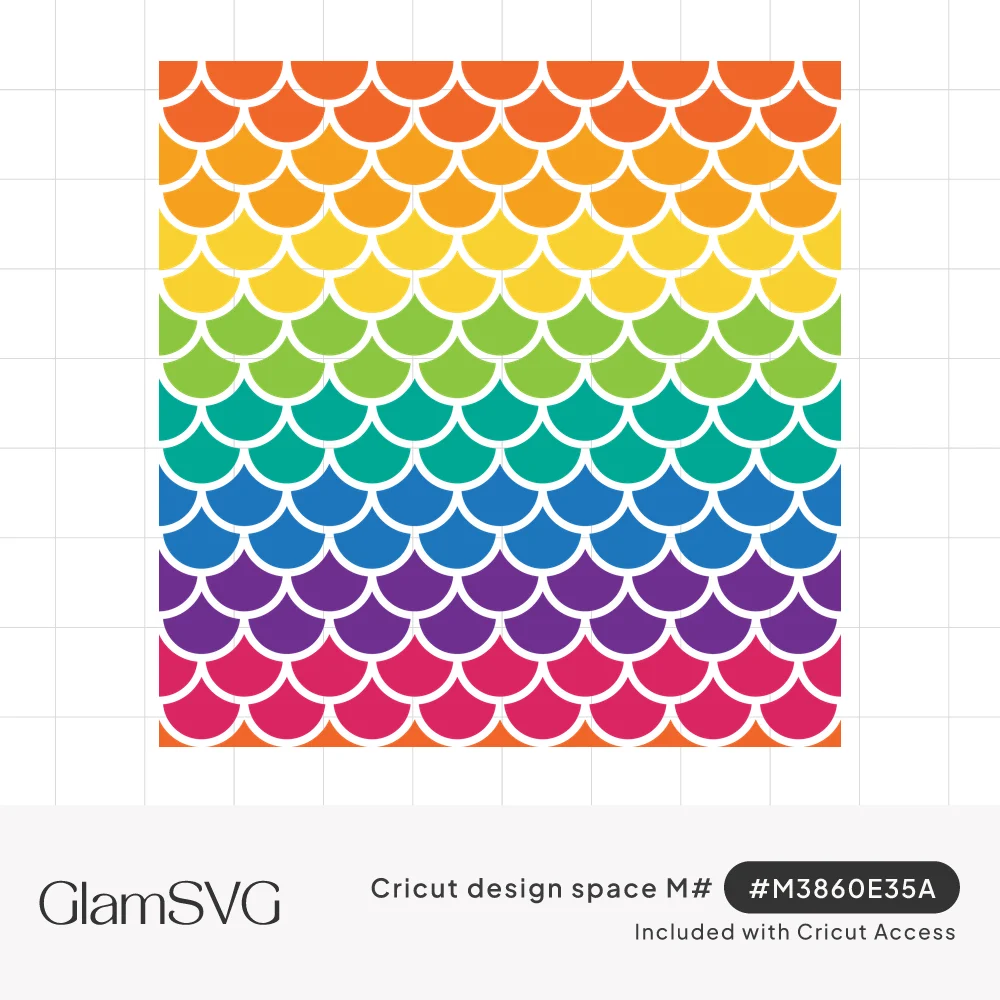 Seamless pattern of overlapping mermaid scales in rainbow bands from orange to pink with white outlines