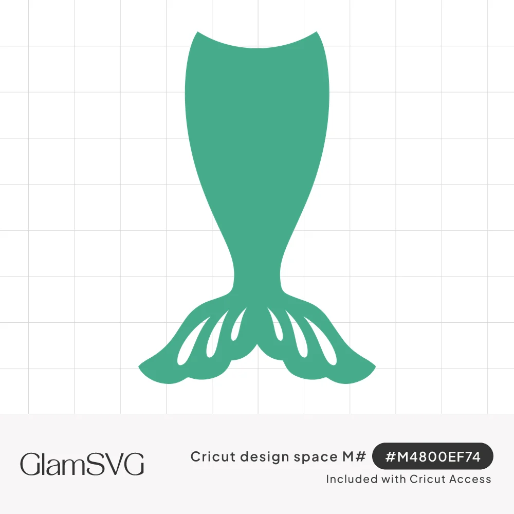 Solid teal mermaid tail silhouette with a curved waist and fanned fin featuring decorative cutout slits