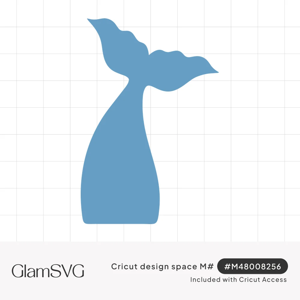 Solid blue silhouette of a mermaid tail rising upward with a wide, wavy scalloped fin