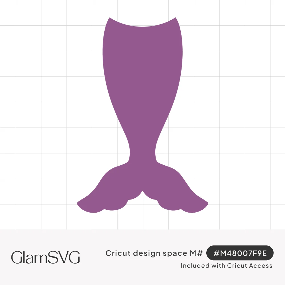 Solid purple mermaid tail silhouette with a curved body and scalloped fin on a white background