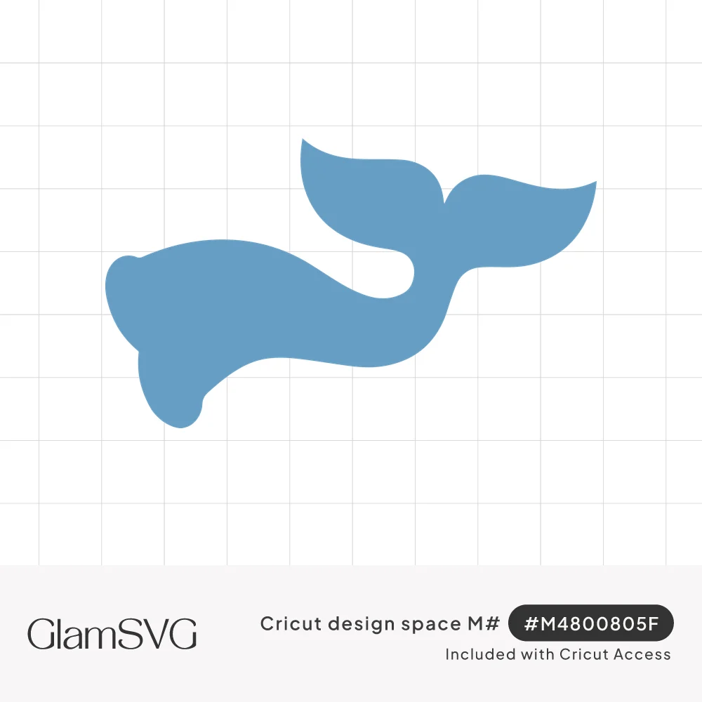 Solid blue silhouette of a mermaid tail curving upward into a wide flared fin