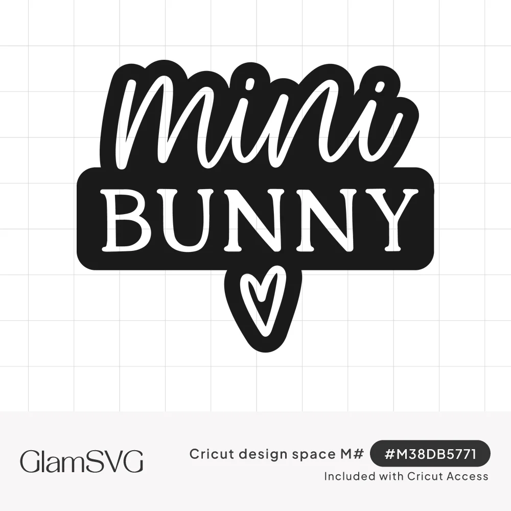 Black and white "mini BUNNY" lettering in script and serif fonts with a small heart inside a sticker-style outline
