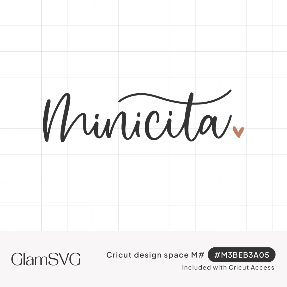 The word minicita in dark flowing brush script with a long swash and a small pink heart at the end