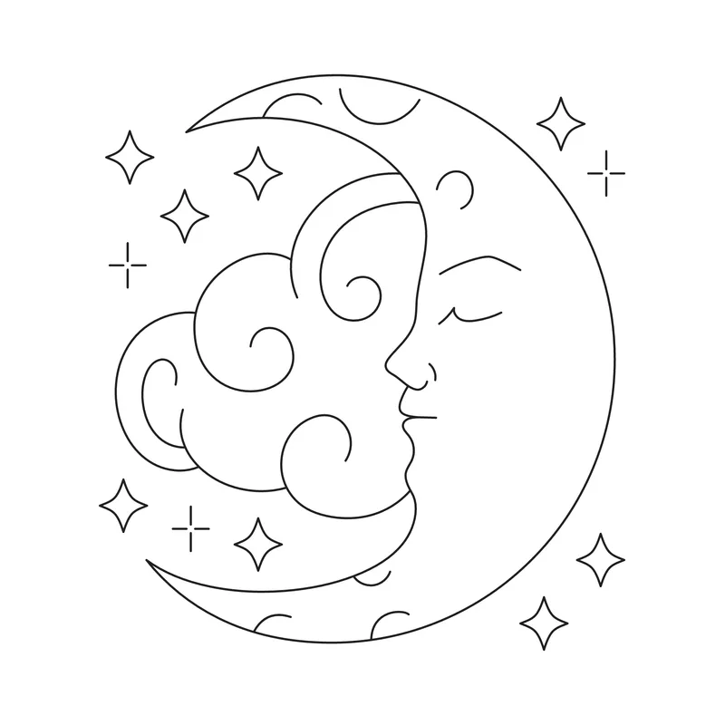 Celestial Crescent Moon Face