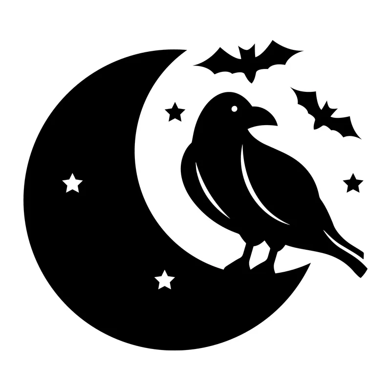 Crow on Crescent Moon