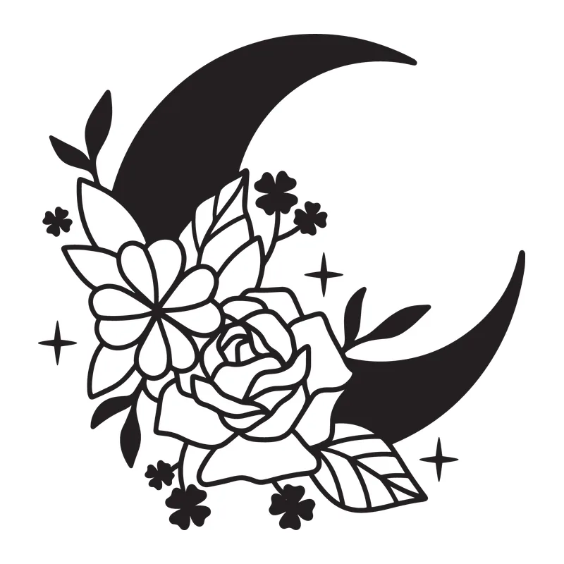 Moon, Clovers and Flowers