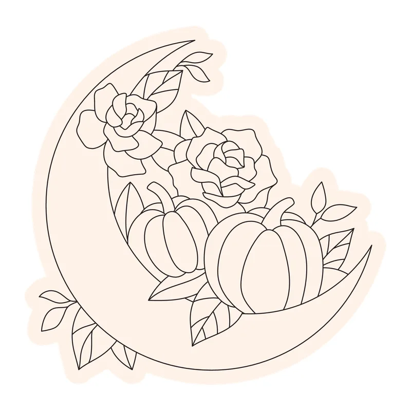 Crescent Moon With Pumpkins And Roses