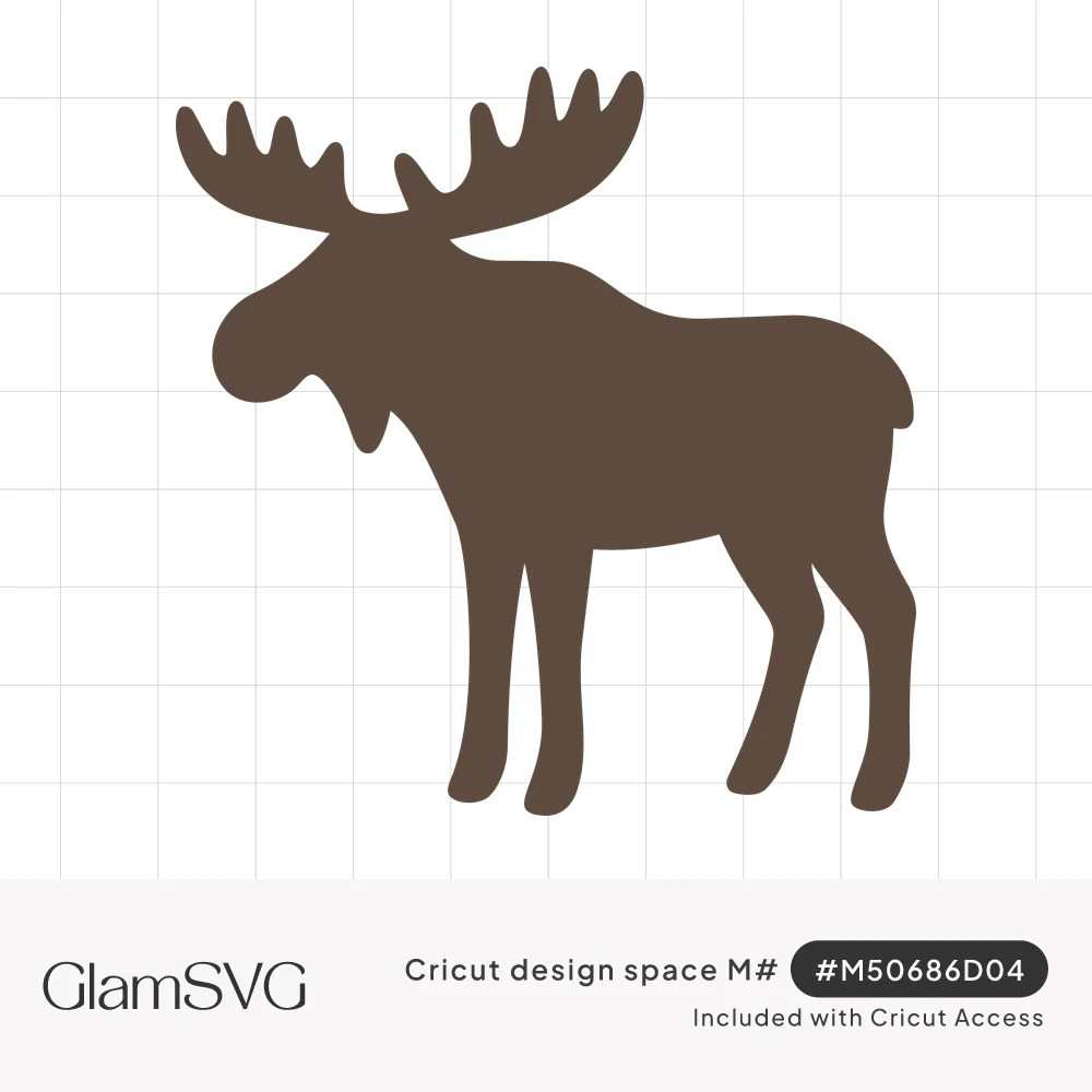 Solid brown silhouette of a standing moose in side profile with large branching antlers