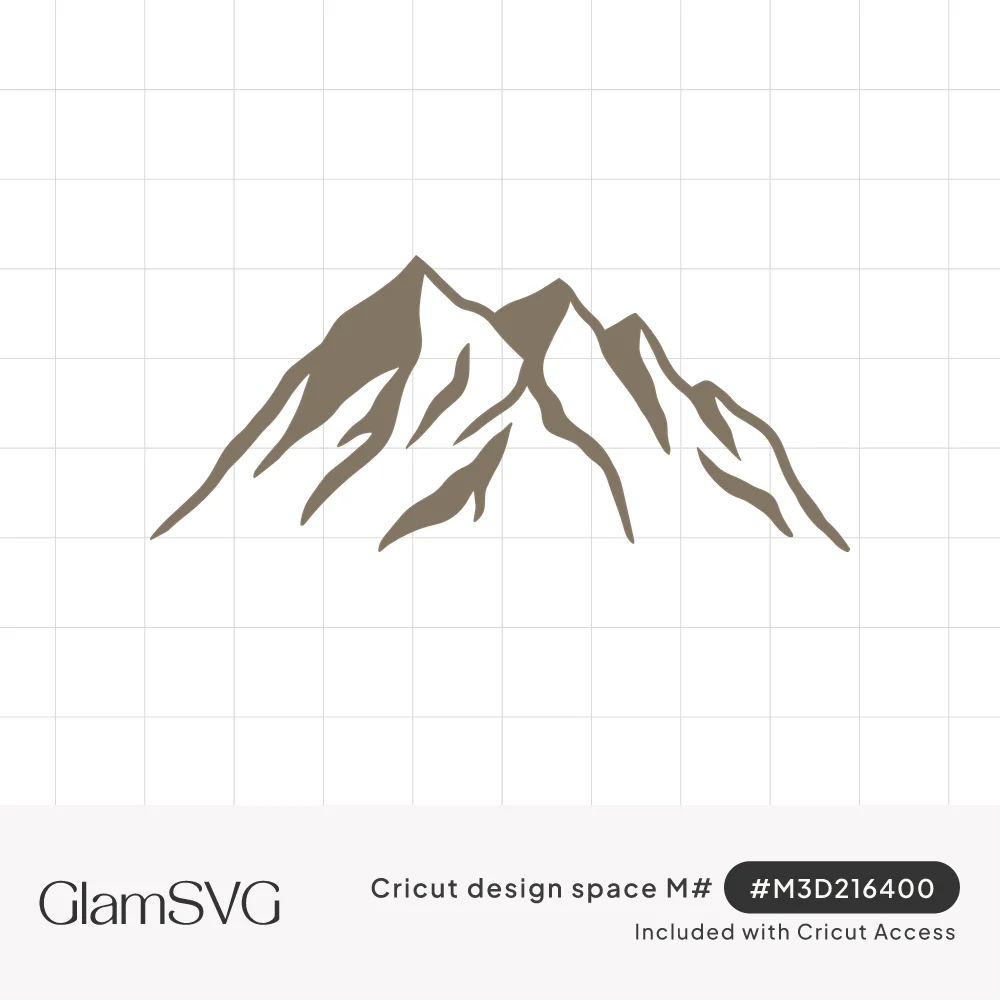 Single-color silhouette of three jagged mountain peaks with white ridge lines showing snowy slopes
