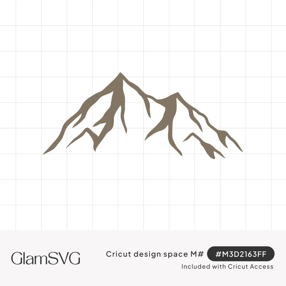 Taupe silhouette of two rugged mountain peaks side by side with white snow lines carved into the ridges