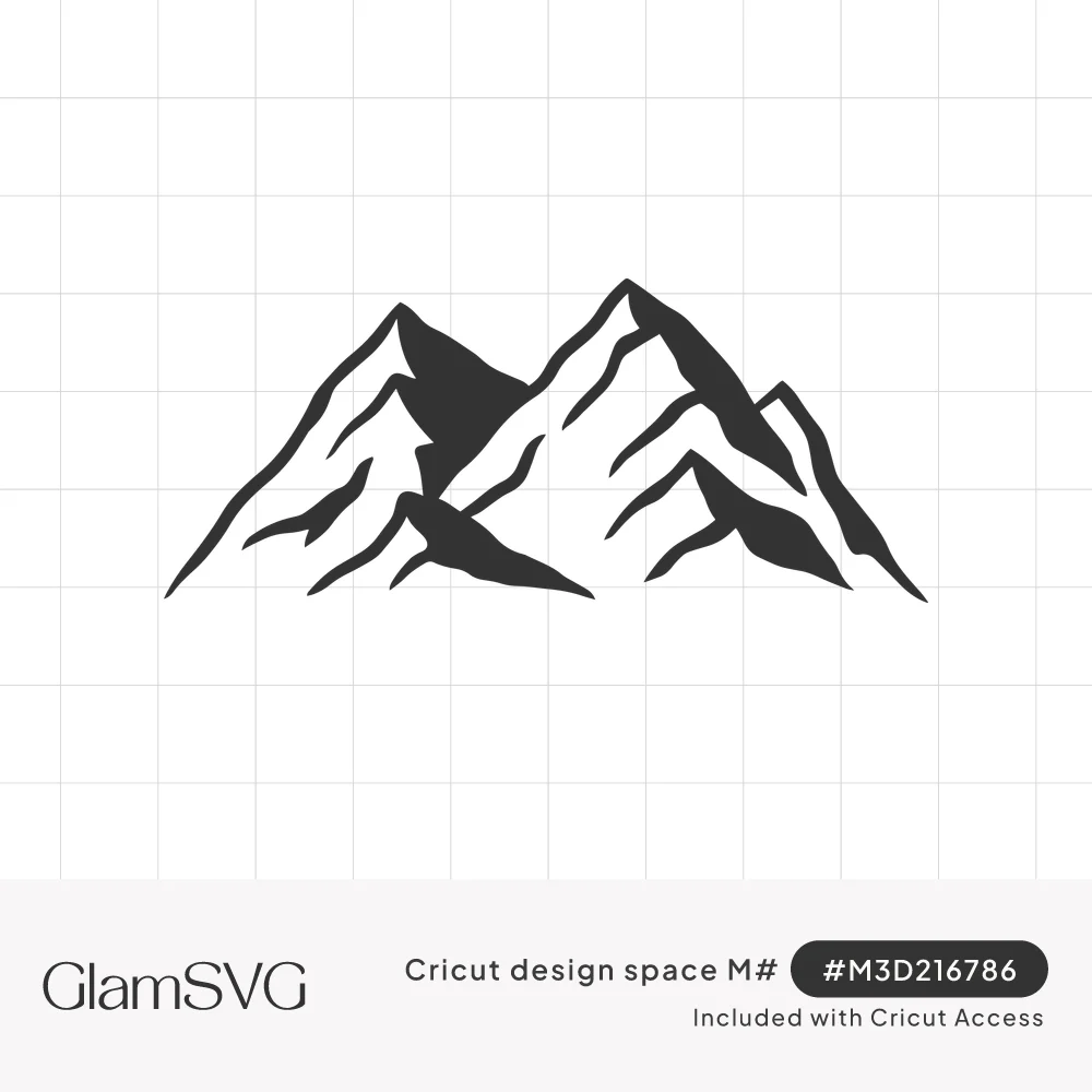 Black silhouette of two jagged mountain peaks with white ridgeline details on a white background