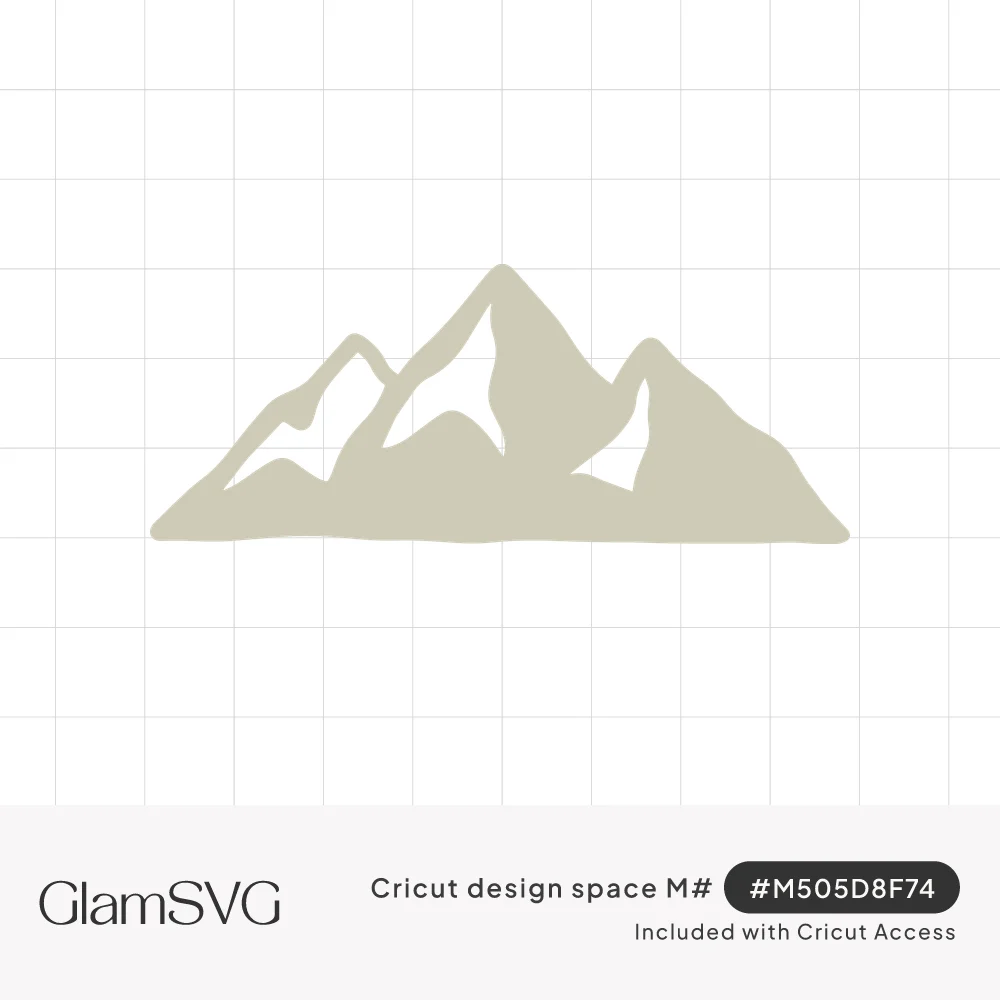 Sage green silhouette of three jagged mountain peaks with white snow cutouts on the slopes