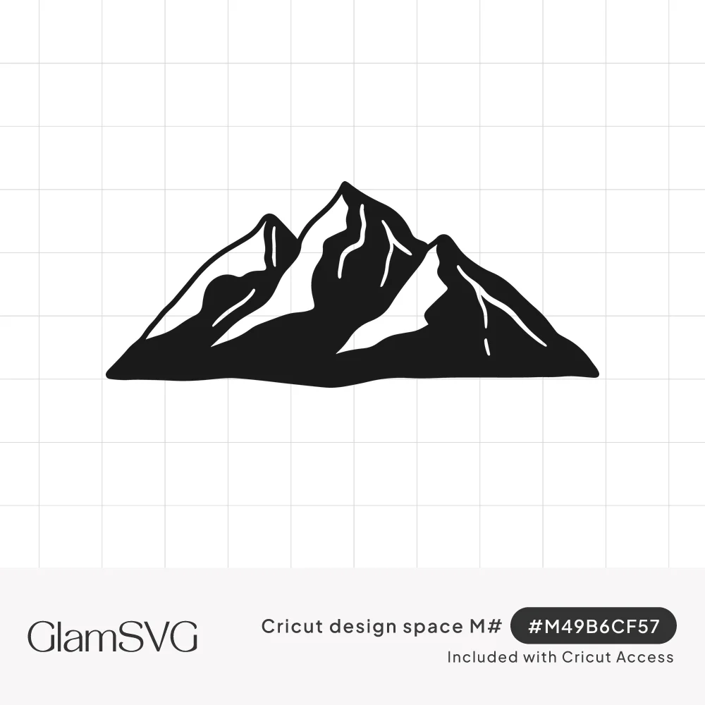 Black silhouette of three jagged mountain peaks with white highlight lines along the ridges and snowy slopes