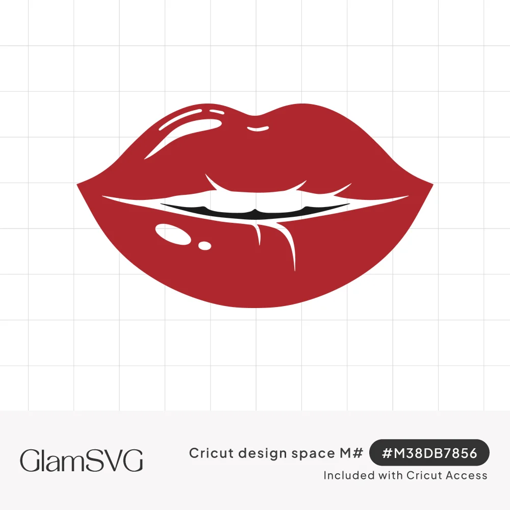 Illustration of full, slightly parted red lips with white glossy highlights and a hint of teeth
