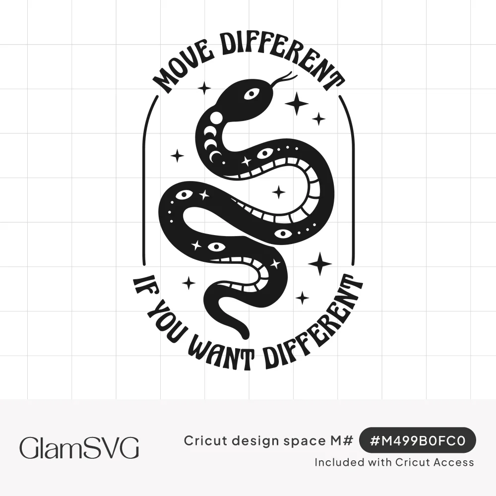 Black celestial snake with moon phases and eyes inside an arch, with text Move Different If You Want Different