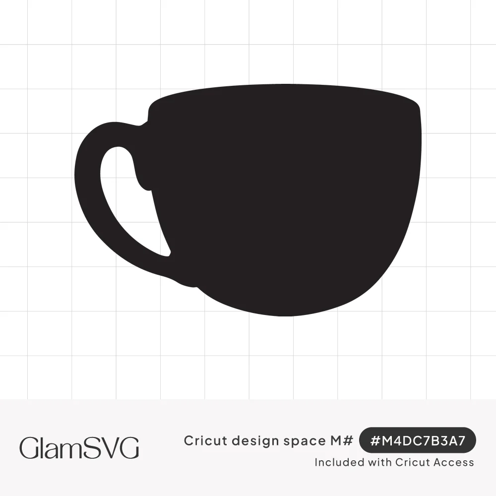Solid black silhouette of a rounded coffee cup with a looped handle on the left side