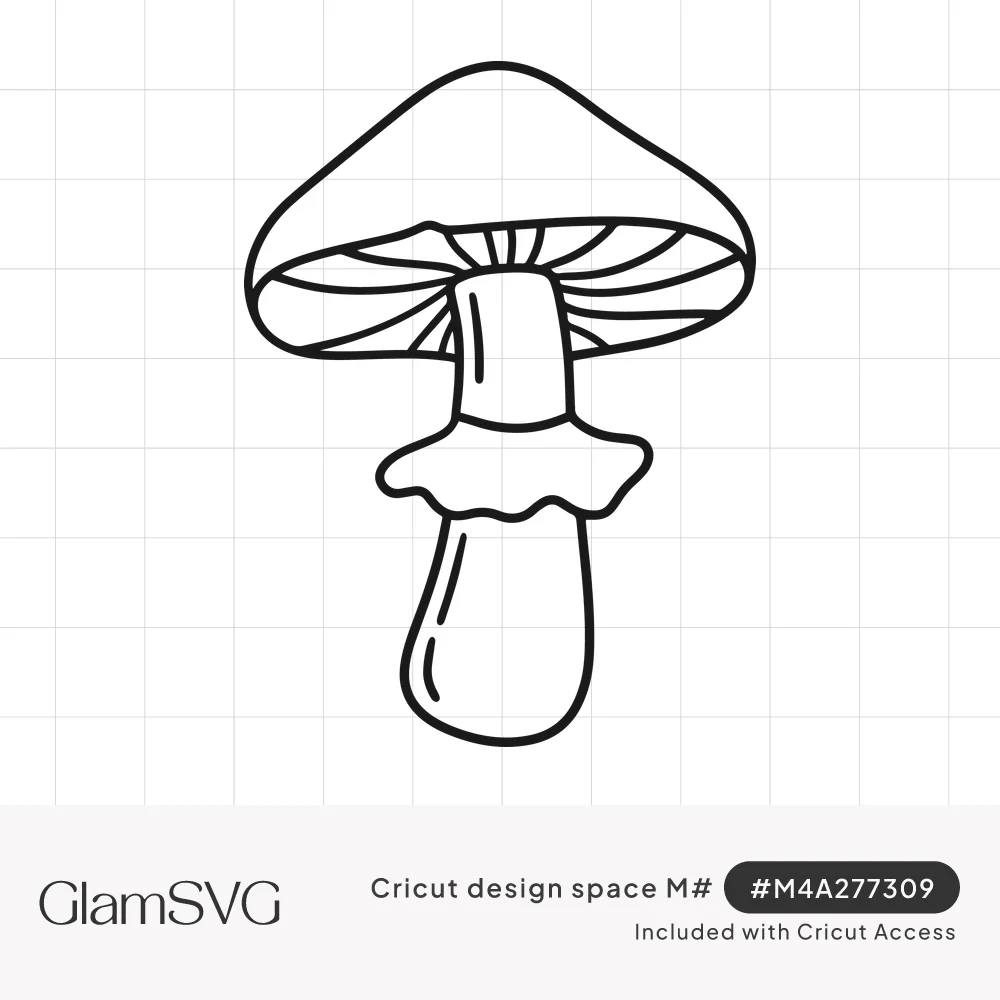 Black outline drawing of a single mushroom with a bell-shaped cap, visible gills and a ruffled ring on its stem