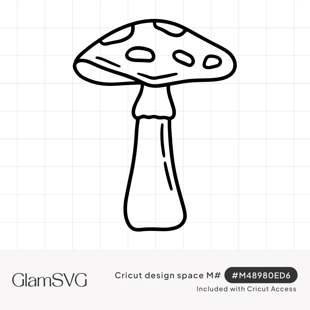 Black outline drawing of a spotted toadstool mushroom with a domed cap and tall slender stem