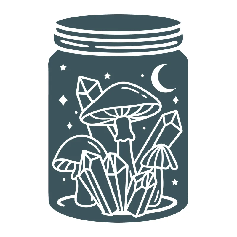 Mushrooms and Crystals in a Jar