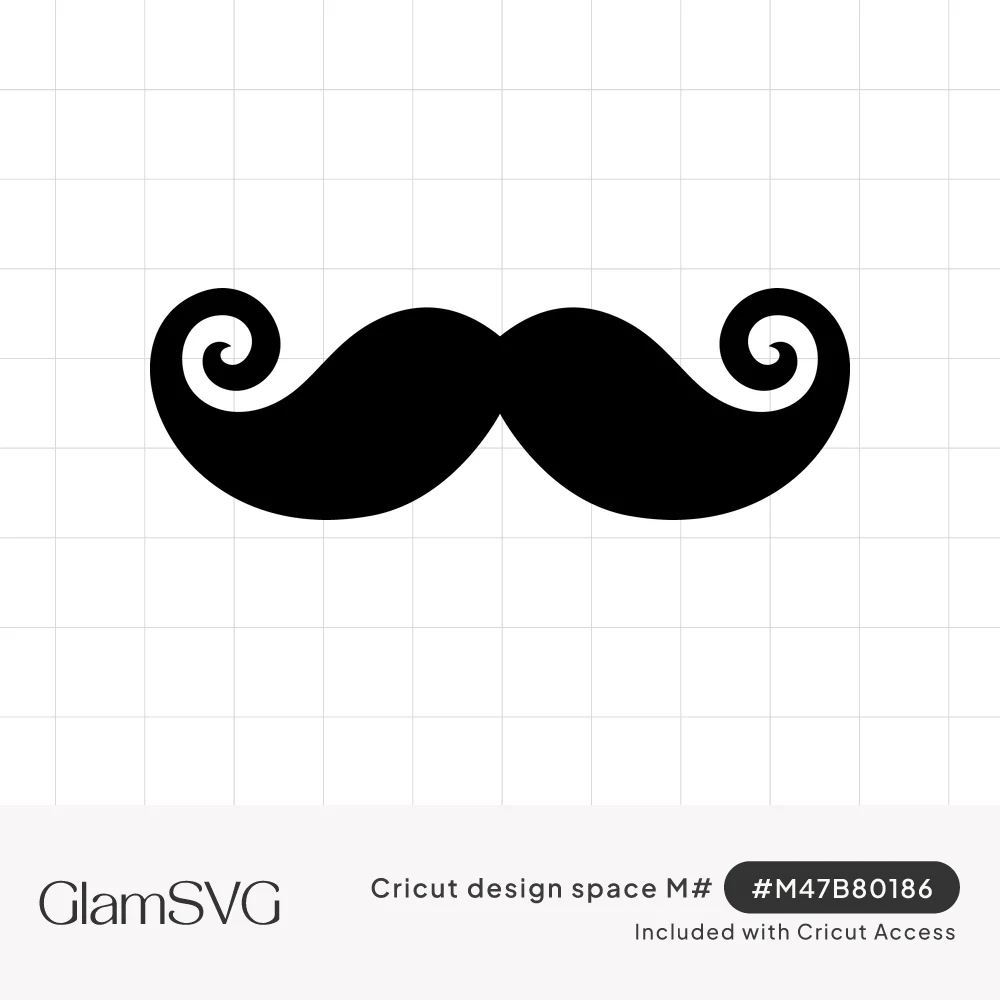 Solid black silhouette of a handlebar mustache with curled spiral tips on a white background