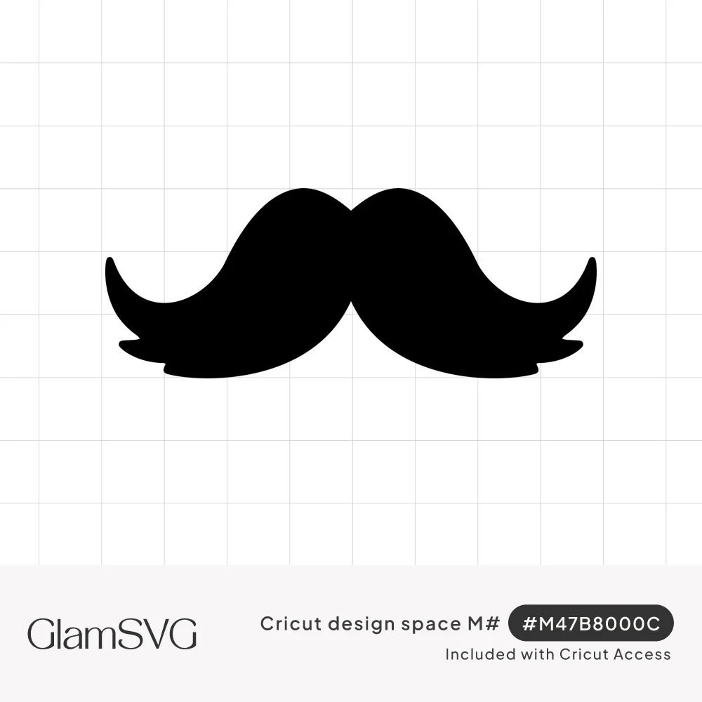 Solid black handlebar mustache silhouette with upturned curled tips and small notches along the bottom edge