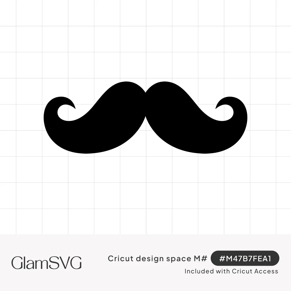 Black silhouette of a handlebar mustache with curled tips on a white background