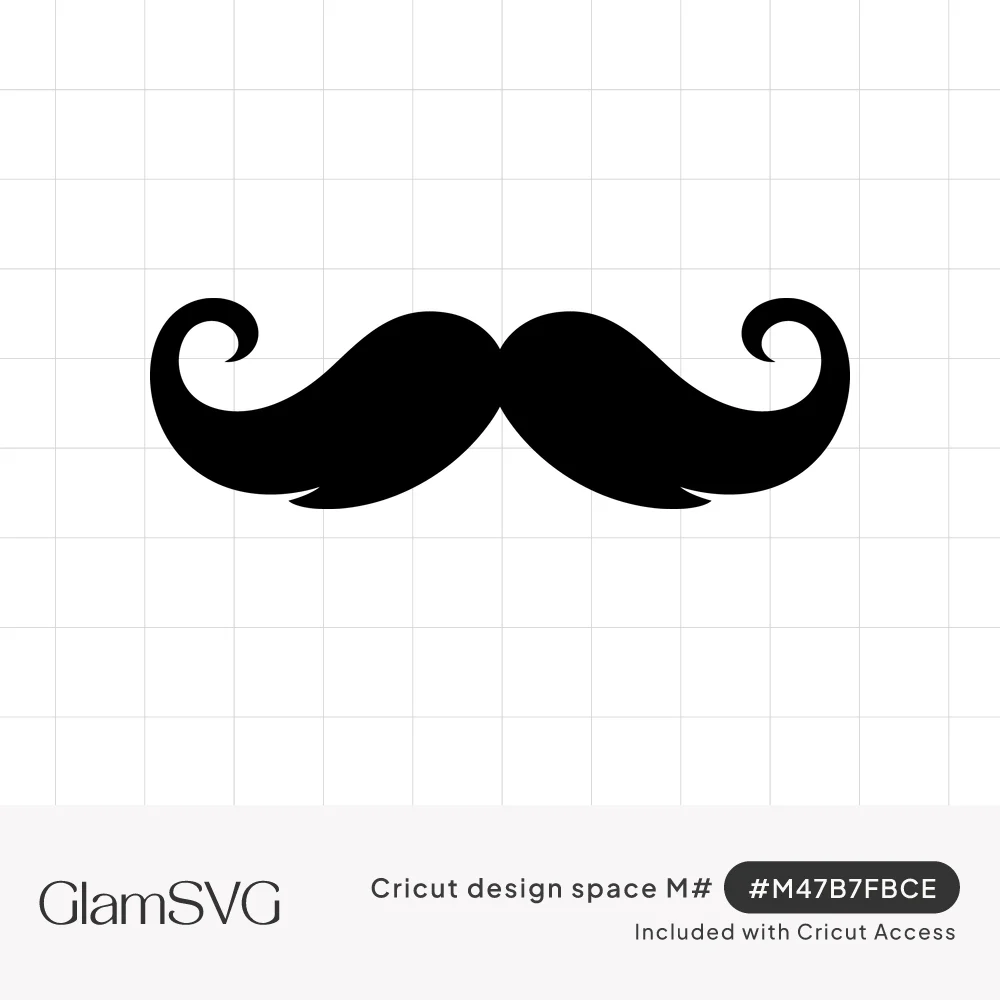 Solid black silhouette of a classic handlebar mustache with curled tips on a white background