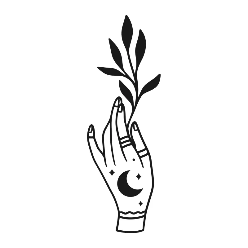 Mystical Moon Hand With Sprig