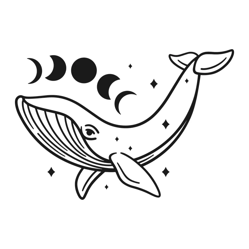 Mystical Whale With Moon Phases