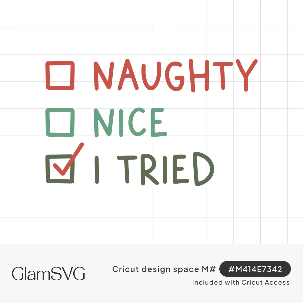 Checklist reading Naughty in red, Nice in green, and I Tried in olive with a red check mark in its box