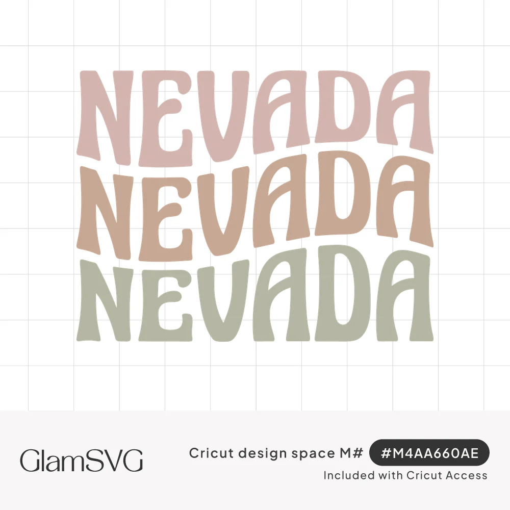 The word Nevada repeated three times in wavy retro lettering in dusty pink, tan and sage green