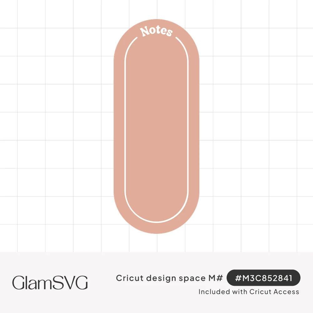 Tall pill-shaped dusty peach panel with a thin white inner outline and the word Notes arched in white at the top