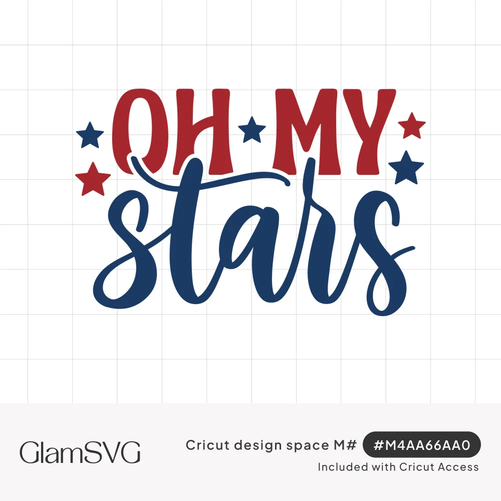 Red block letters reading Oh My above navy script stars, surrounded by small red and navy stars