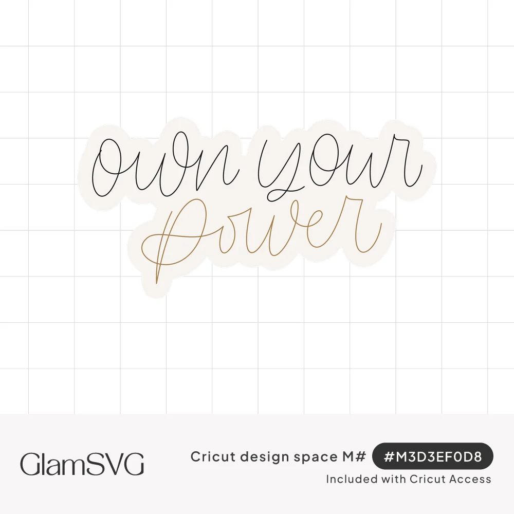 Thin script lettering reading own your in black above power in gold, on a white background