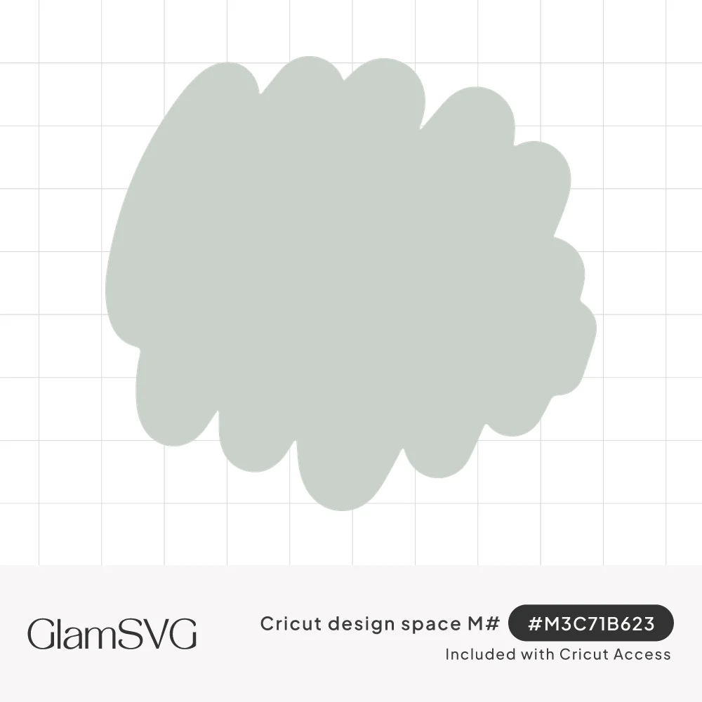 Solid sage gray paint daub shape with soft scalloped, cloud-like edges on a white background