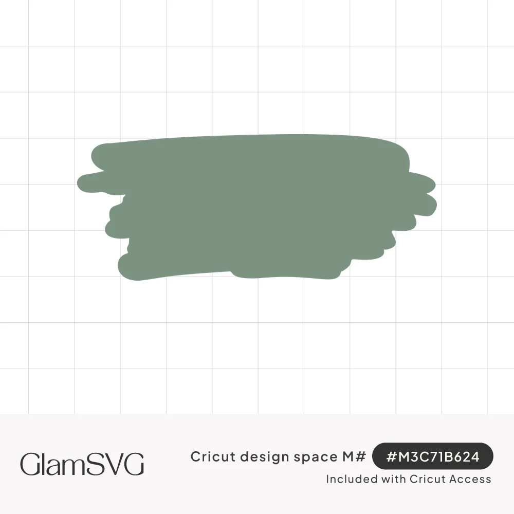 Sage green paint brush stroke shape with wavy, uneven edges on a white background