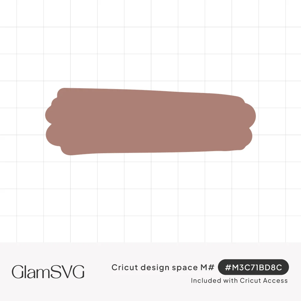 Horizontal dusty rose paint brush stroke shape with wavy, scalloped ends on a white background