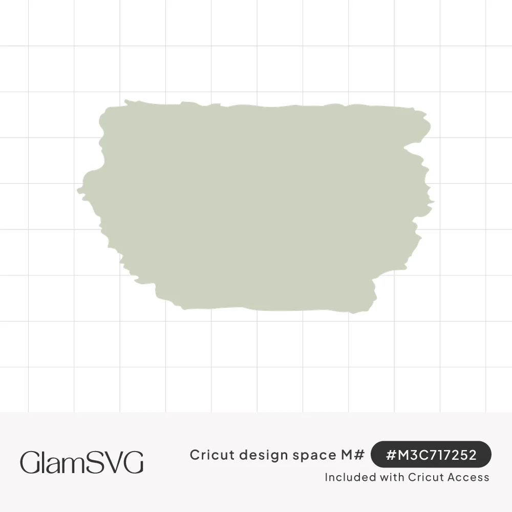 Wide sage green paint brush stroke with rough, textured edges on a white background