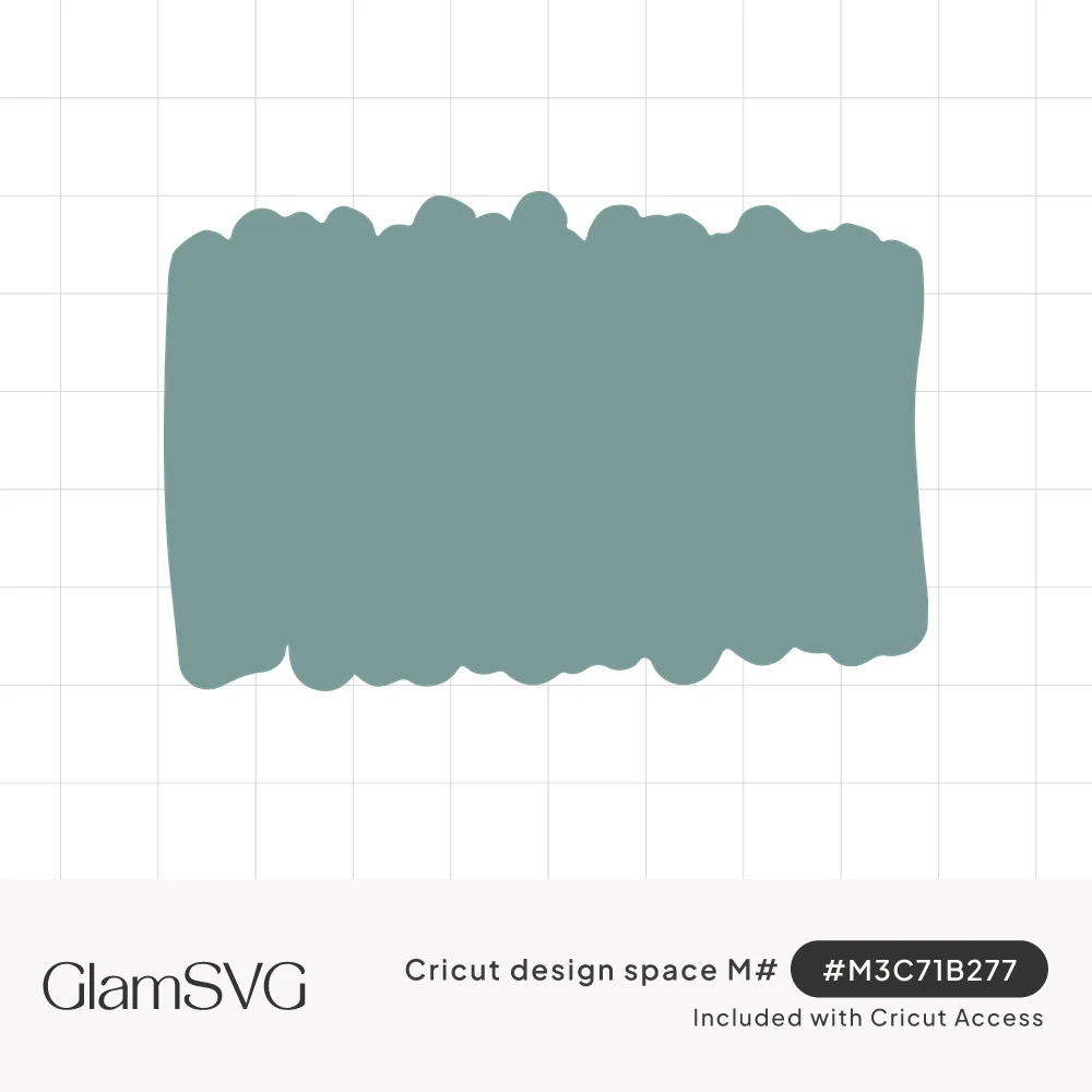 Wide sage-teal paint brush stroke swatch with rough, brushy top and bottom edges on a white background