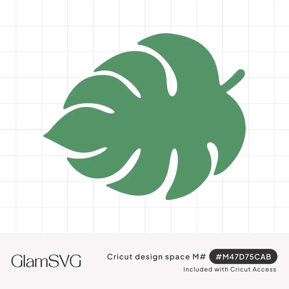 Solid green monstera leaf silhouette with curved split cutouts and a short stem