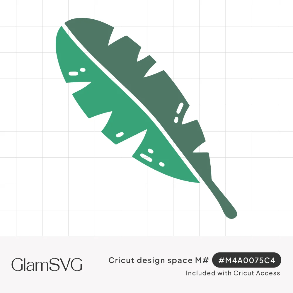 Two-tone green tropical banana leaf with split edges, a white center vein and small white highlight dashes