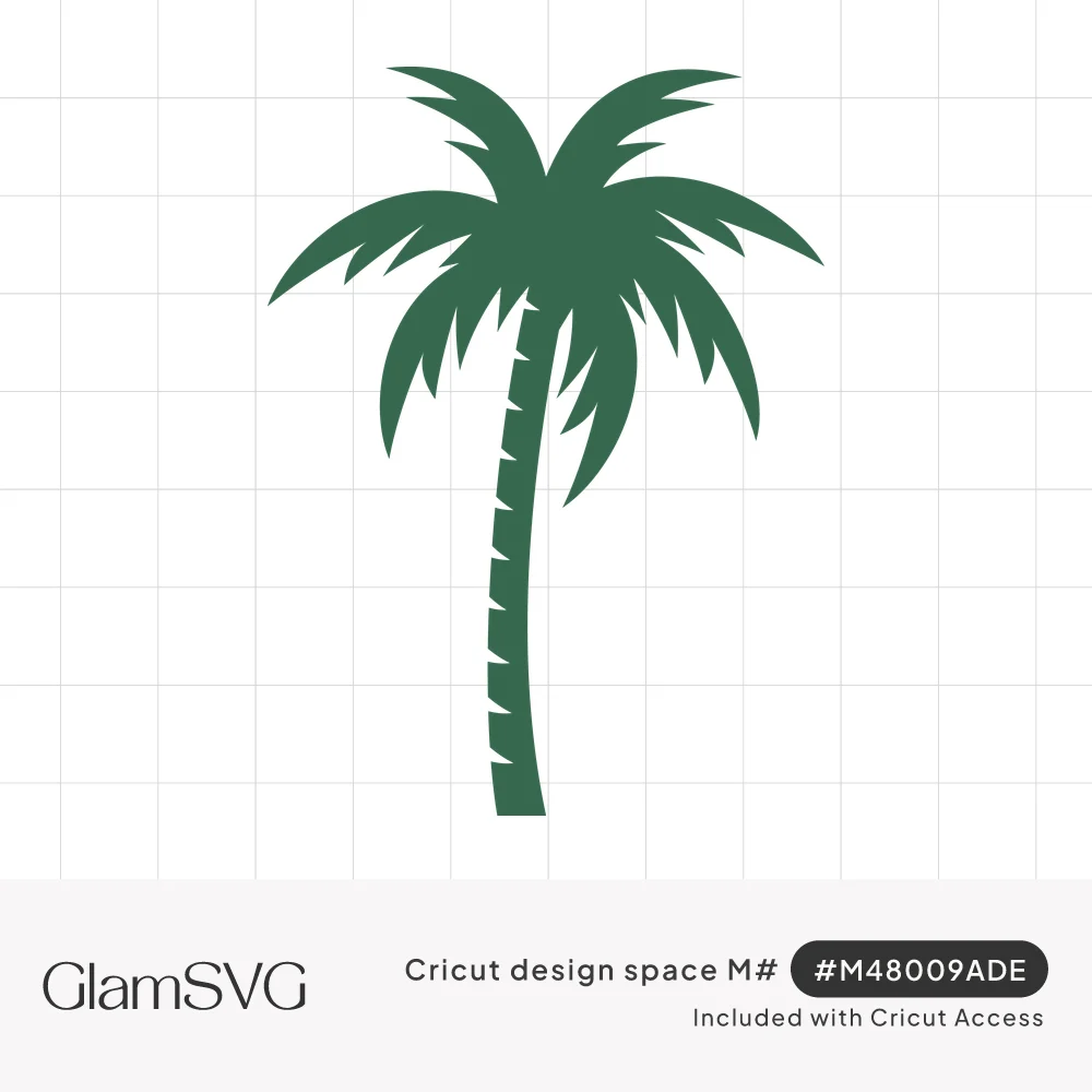 Solid green silhouette of a single leaning palm tree with a notched trunk and spiky fronds